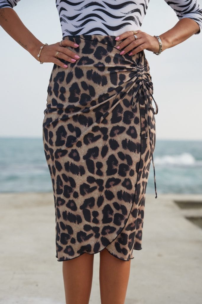 Drawstring Wrap Skirt Leopard