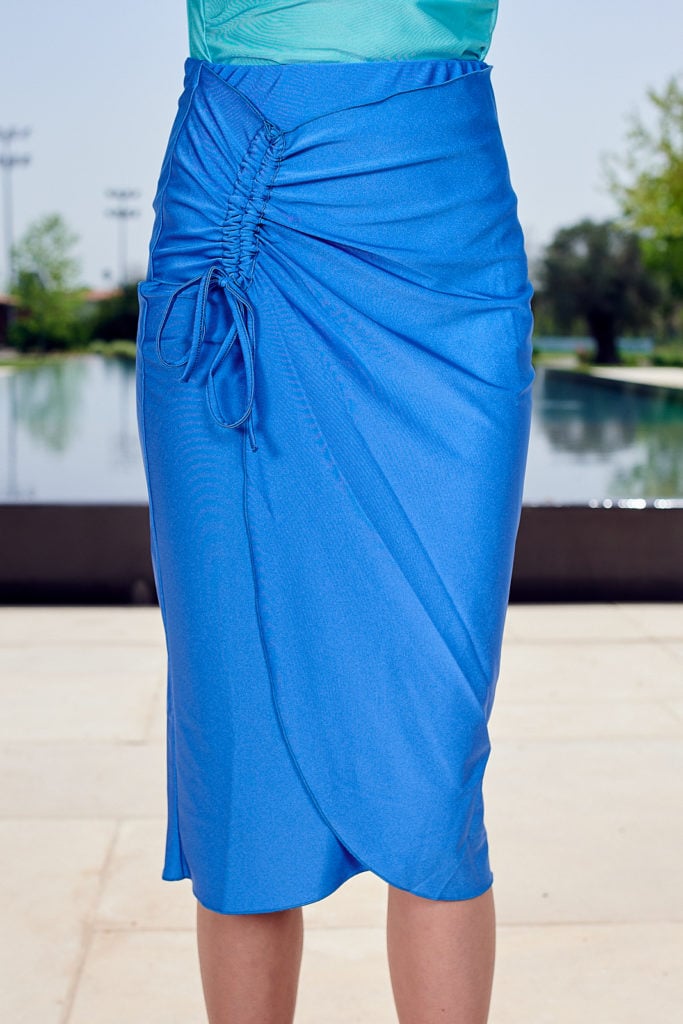 Drawstring Wrap Skirt Shiny Blue